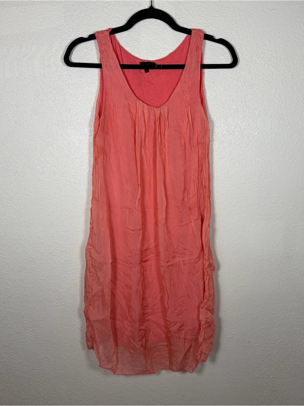Carla Conti Italy L Coral 100% Silk Lined Crinkle Lightweight Dress Resortwear